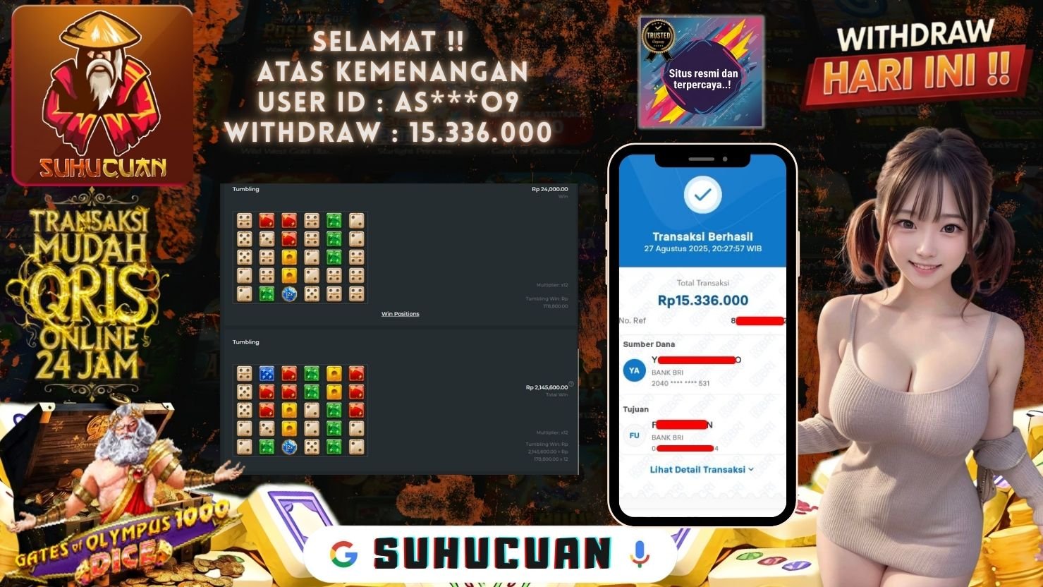 SUHUCUAN JACKPOT SLOT GATES OF OLYMPUS 1000 DICE 